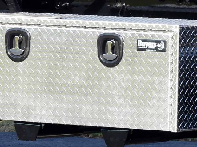 Aluminum toolbox mounted on side on frame